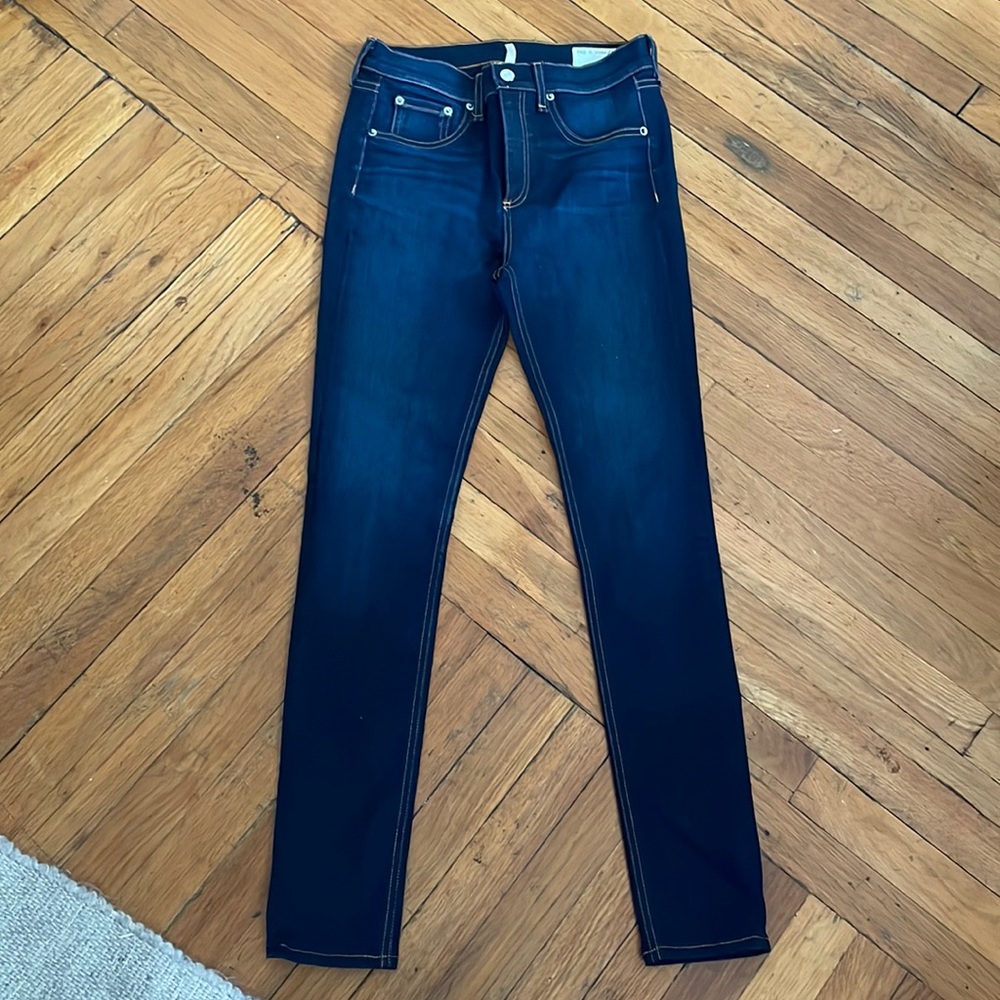 Dark wash high rise skinny jeans